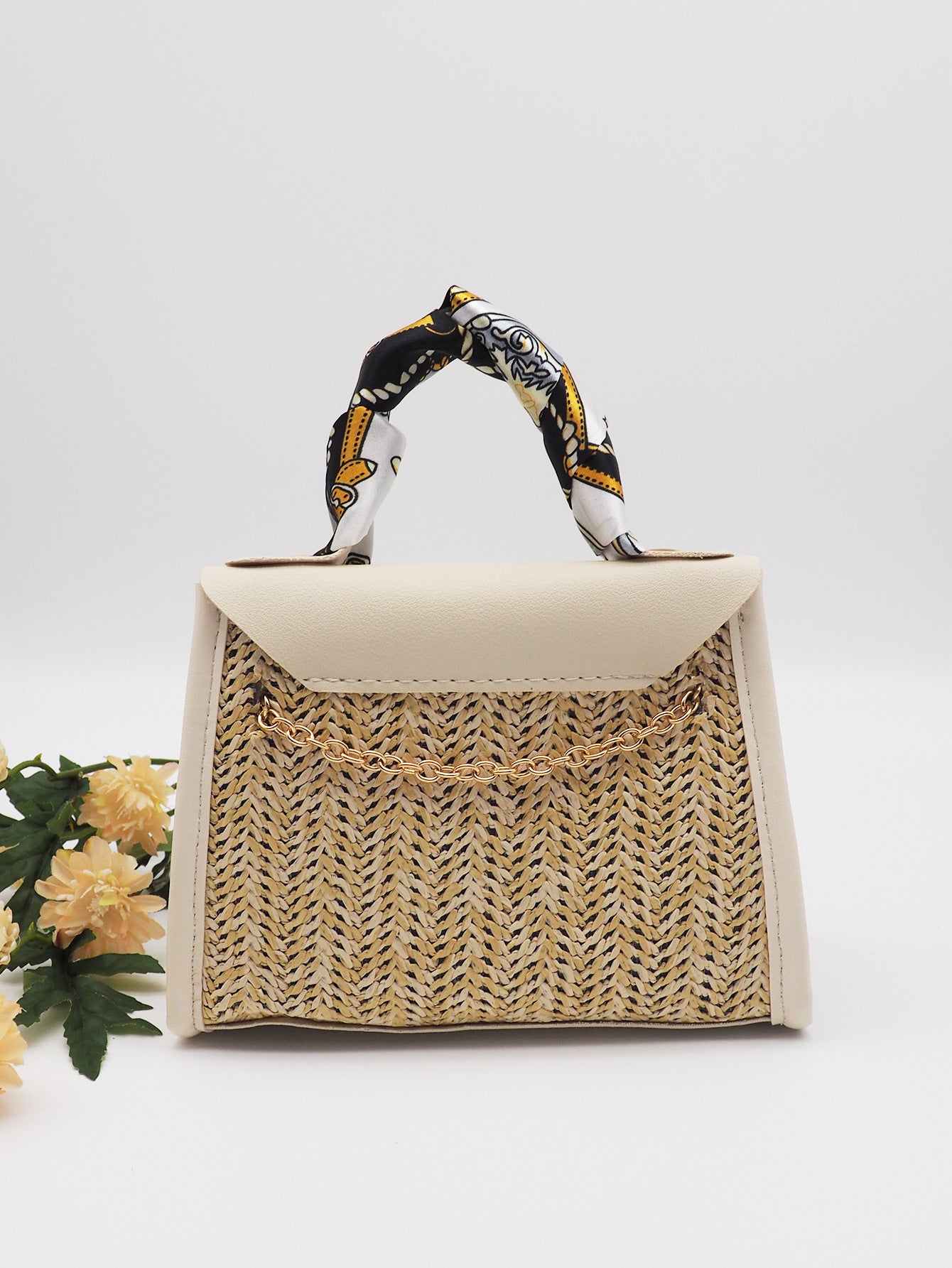 Straw Purse with Scarf Strap
