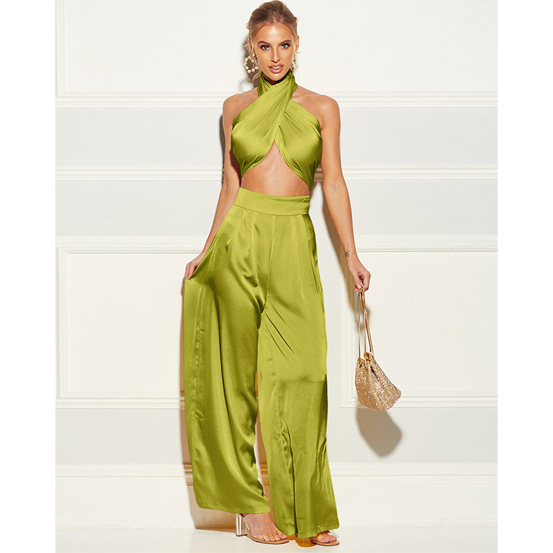 Satin Wrap Top with Matching Pants