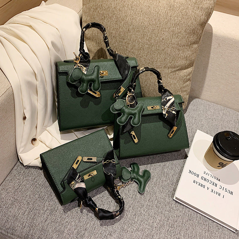 Elegant Fashion Solid Color Square Lock clasp Shoulder Bag