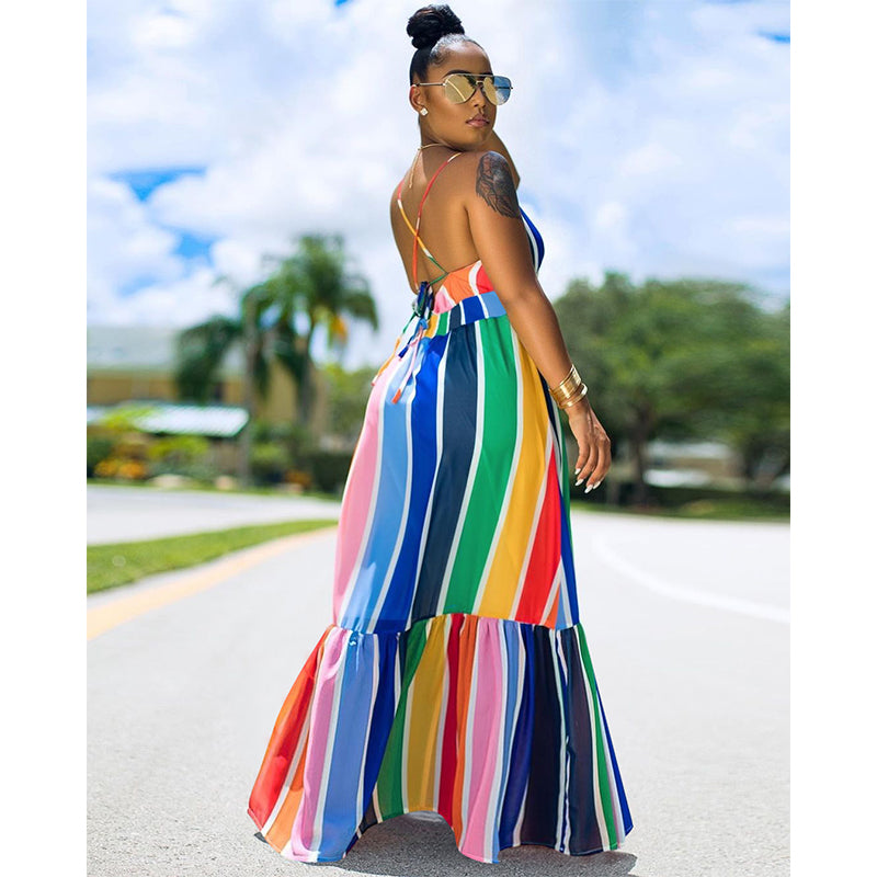 Rainbow Stripe Halter Dress