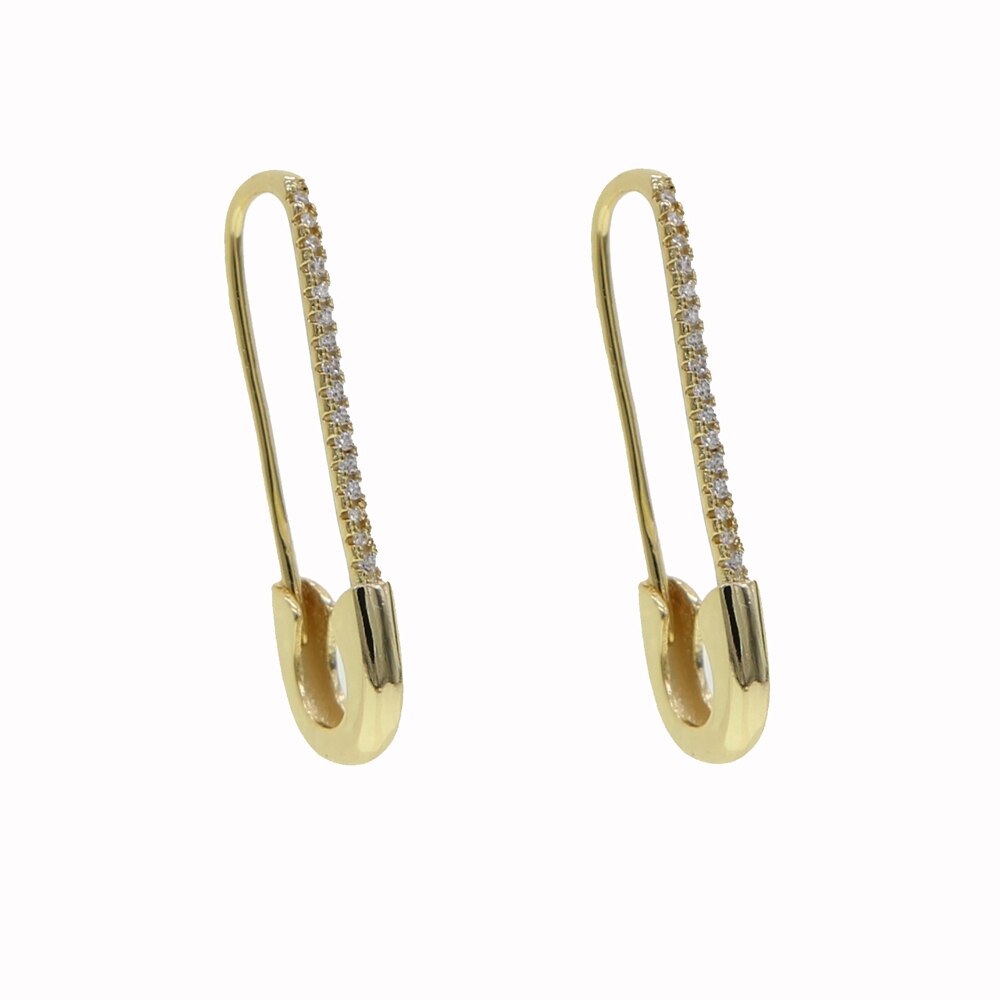 Gold Tone CZ Safety Pin Earrings