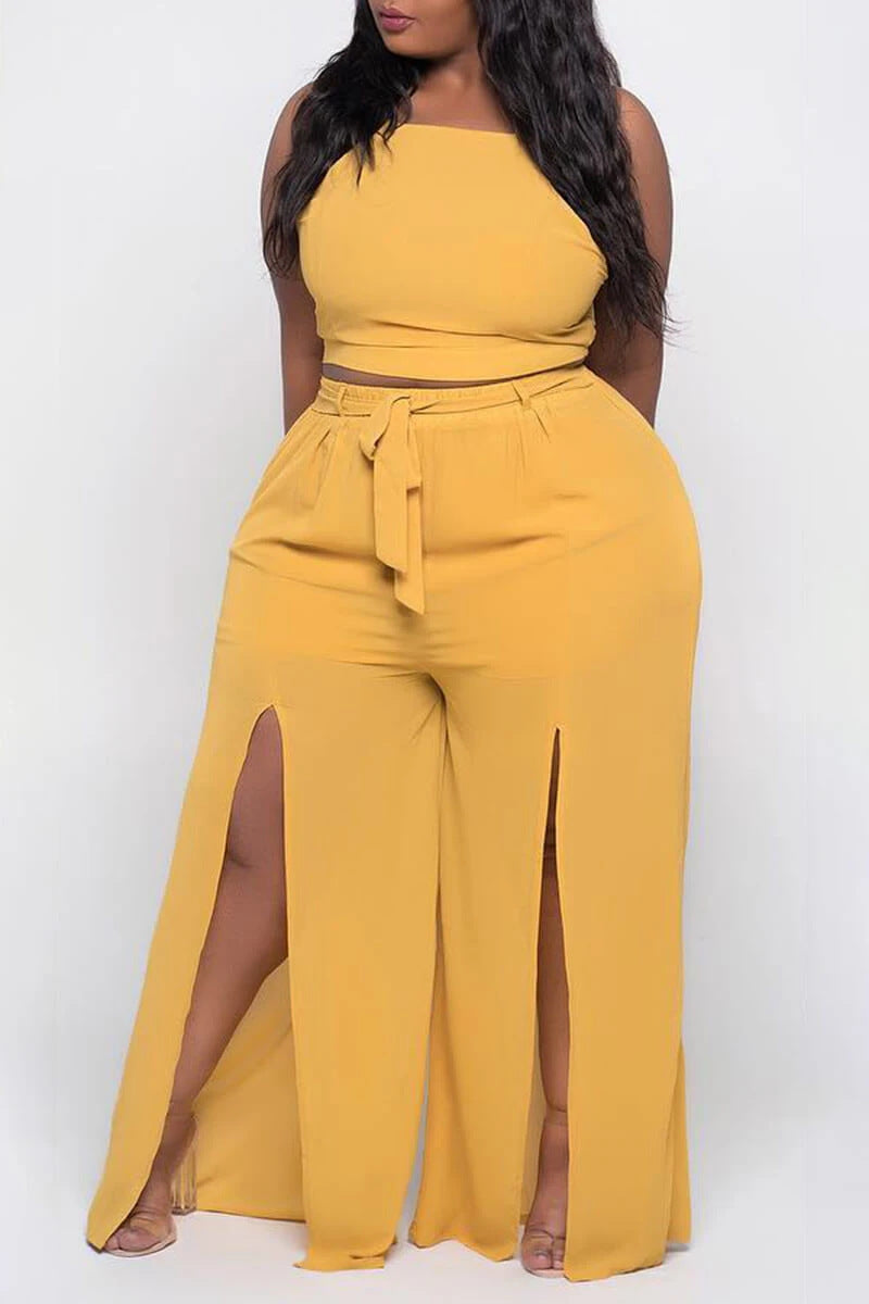 Plus size casual split wide leg pants two-piece set   clothing vendor
