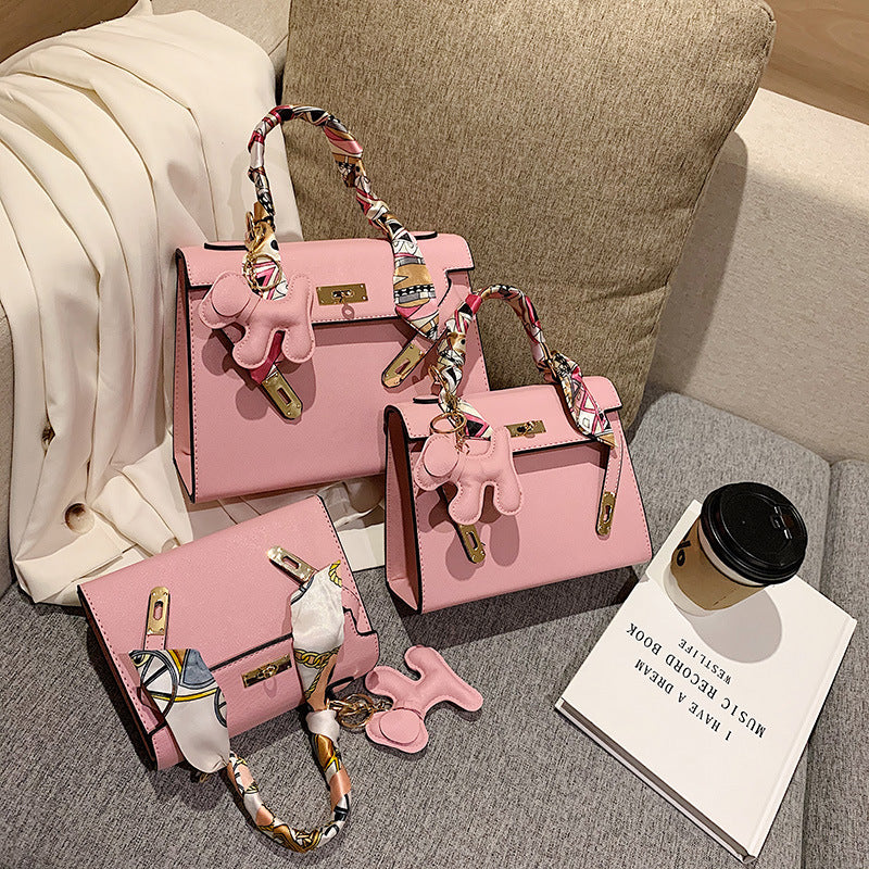 Elegant Fashion Solid Color Square Lock clasp Shoulder Bag