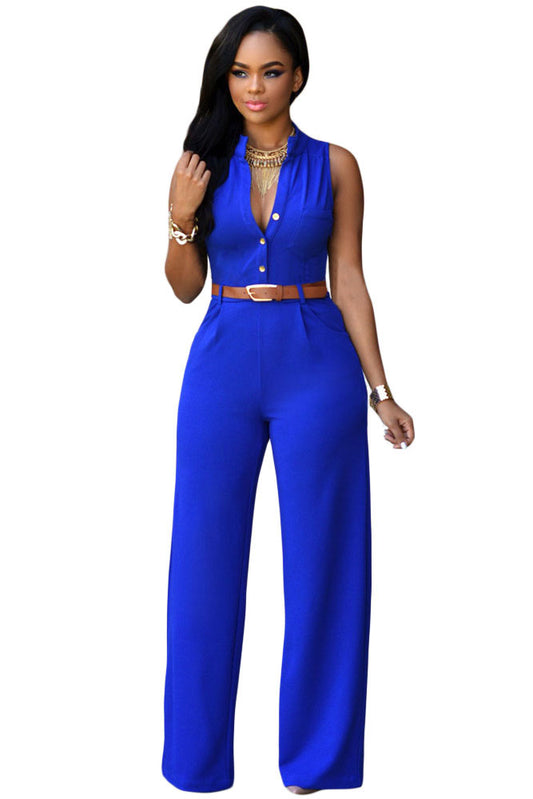 Royal Blue Belted Wide Leg Jumpsuit