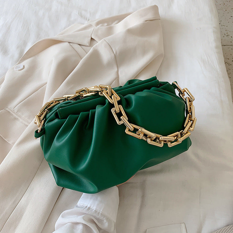 Ruched Purse with Gold Chain Strap