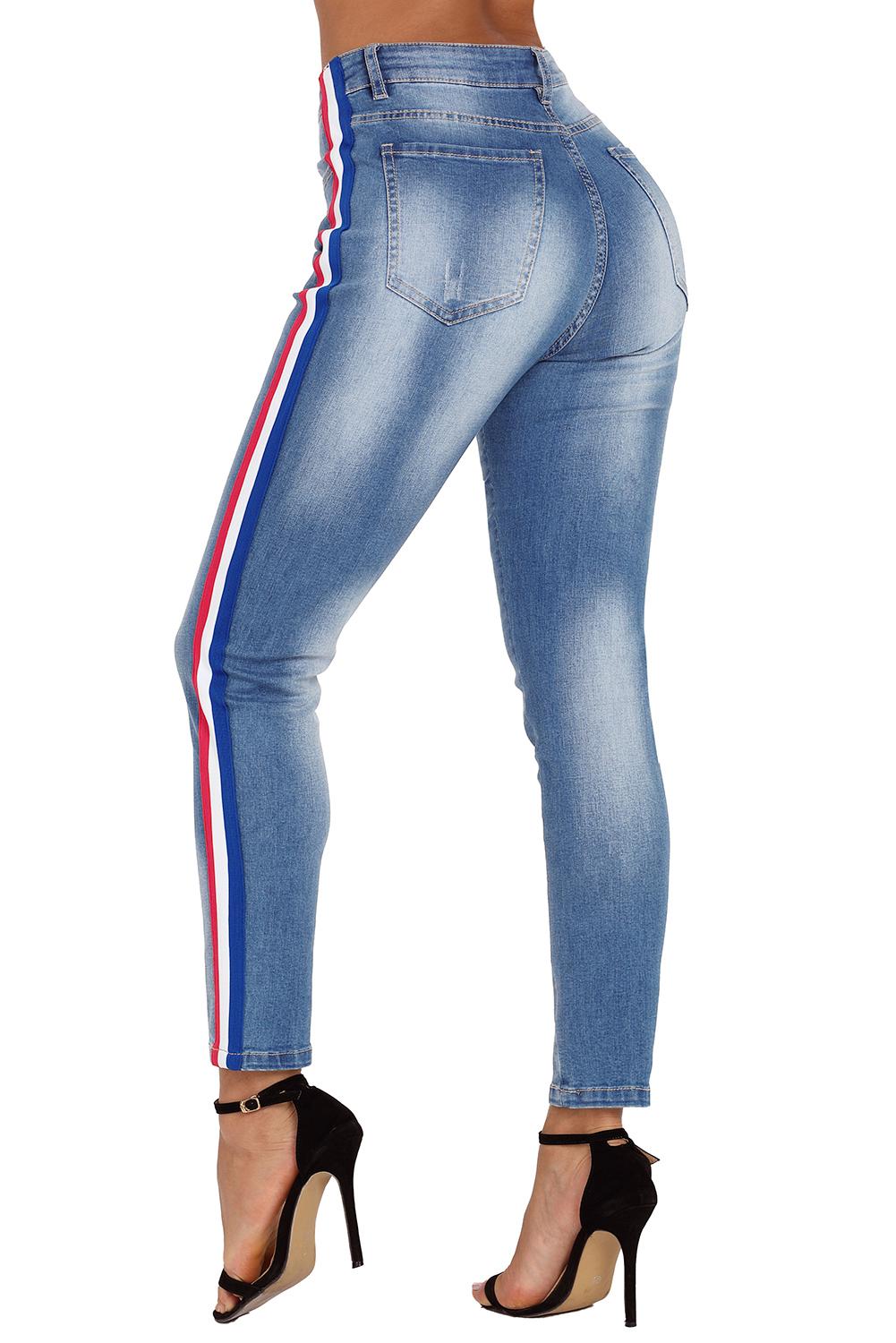 Striped Slim-fit High Waist Jeans