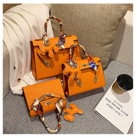 Elegant Fashion Solid Color Square Lock clasp Shoulder Bag