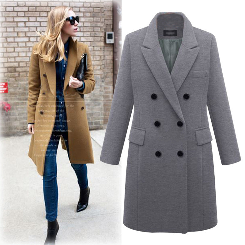 European and American large windbreaker women's long woolen coat women's woolen coat European size