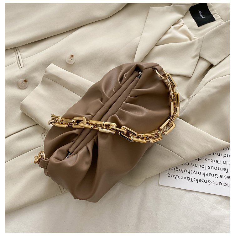 Ruched Purse with Gold Chain Strap