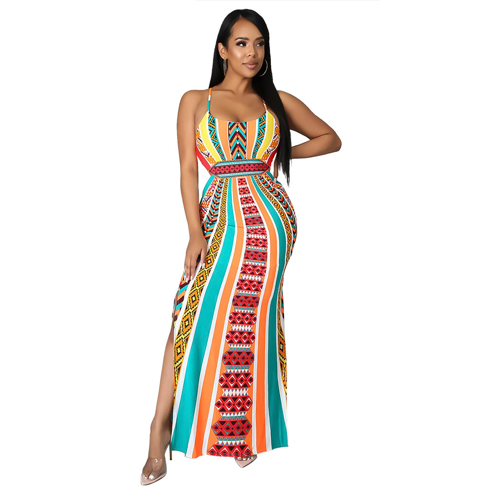 sexy sling digital printing long dress  clothing vendor