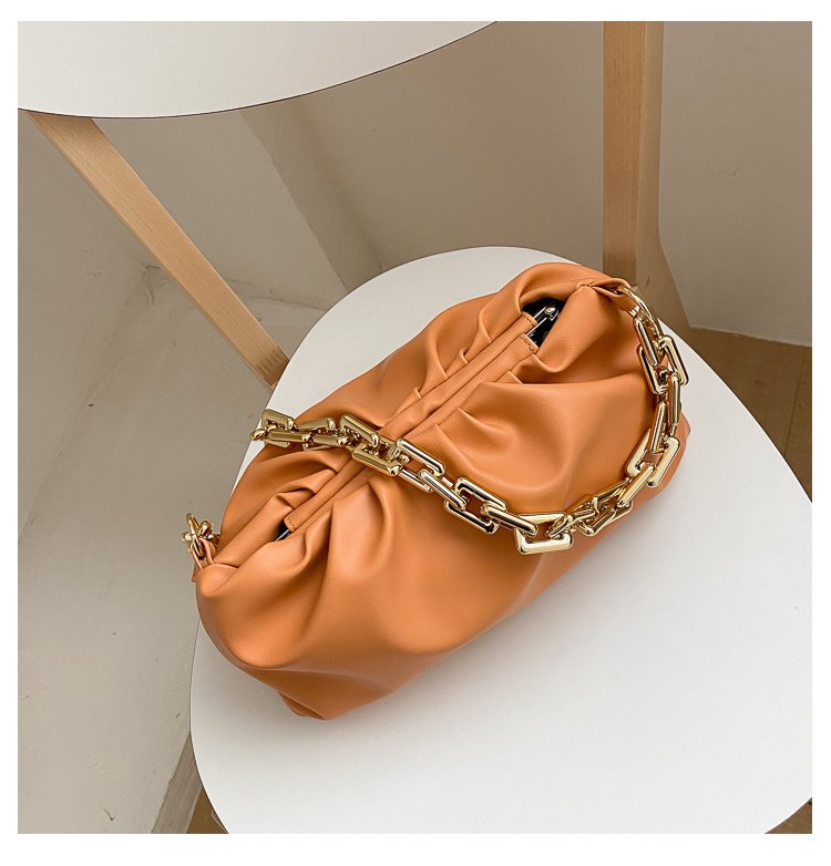 Ruched Purse with Gold Chain Strap