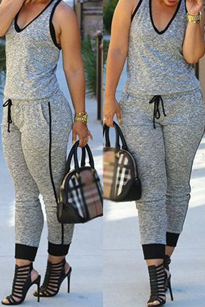 Grey Drawstring Sleeveless Jumpsuit