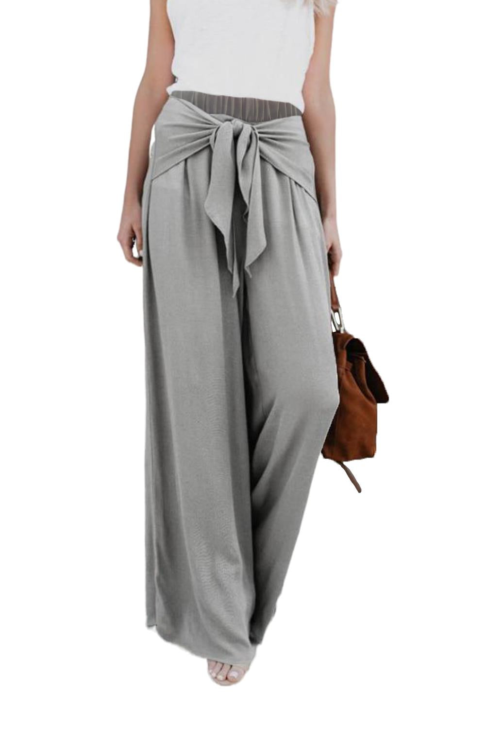 Gray Tie Knot Wide Leg Pants