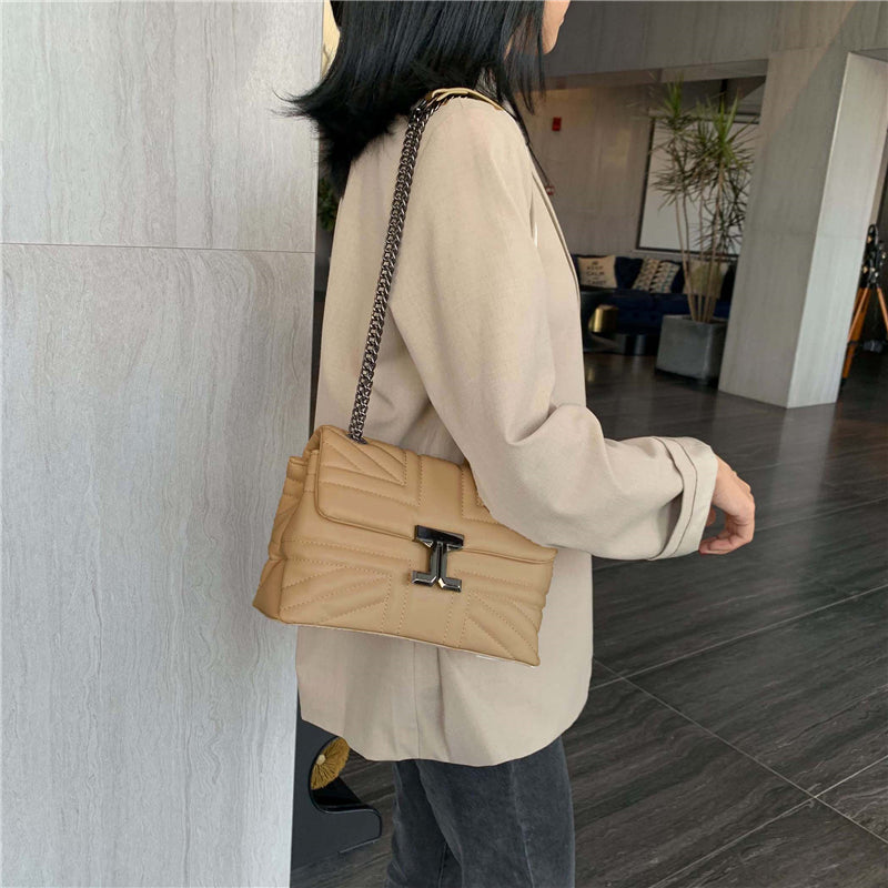 Fashion Solid Color Square Magnetic Buckle Crossbody Bag