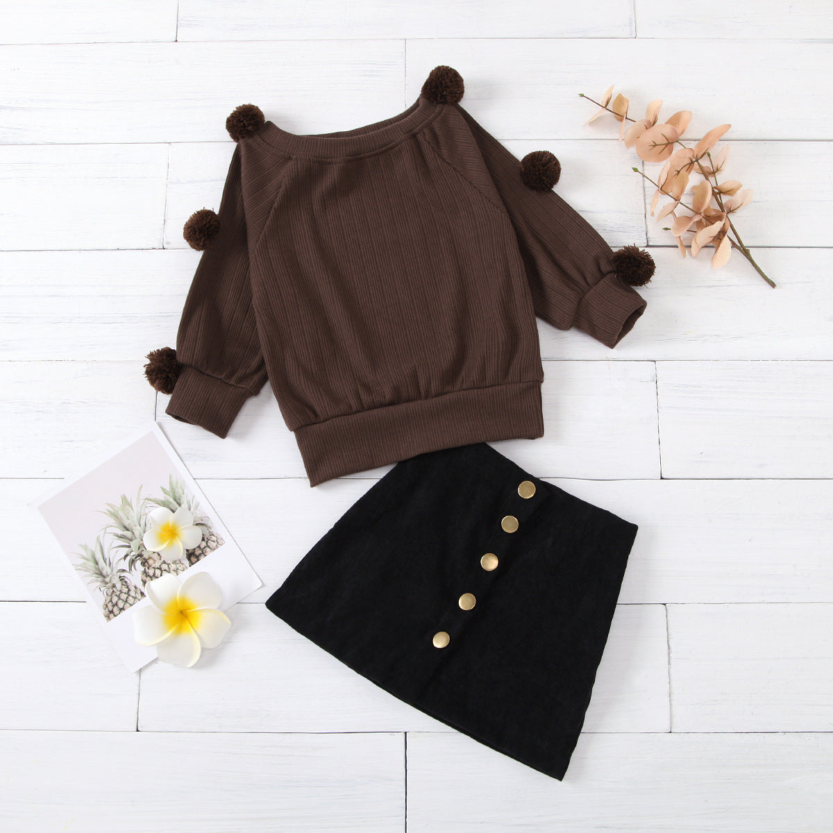 Girls' PomPom Sweater with Skirt Set