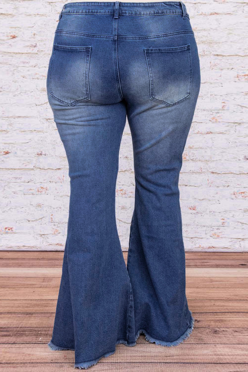 Plus Size Distressed Bell Bottom Jeans