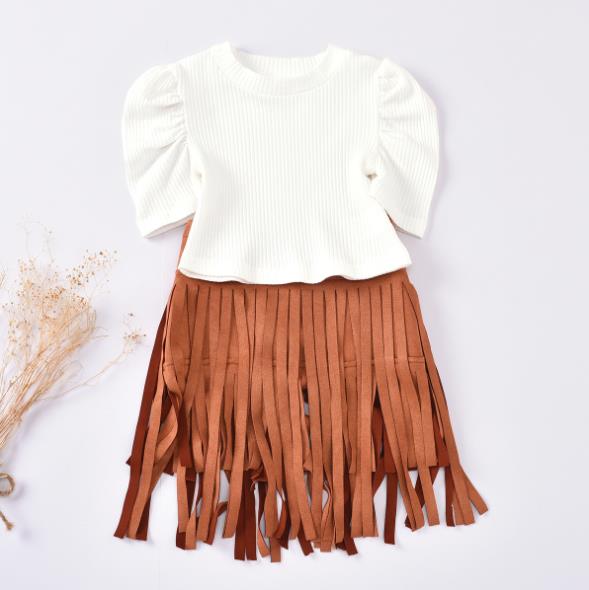 Ruched sleeves and fringed skirt
