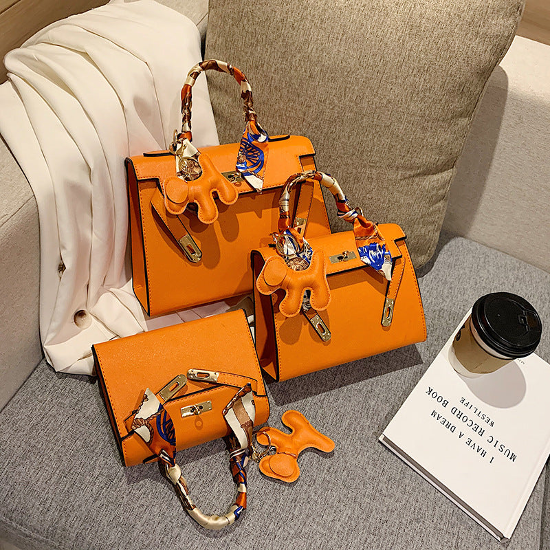 Elegant Fashion Solid Color Square Lock clasp Shoulder Bag