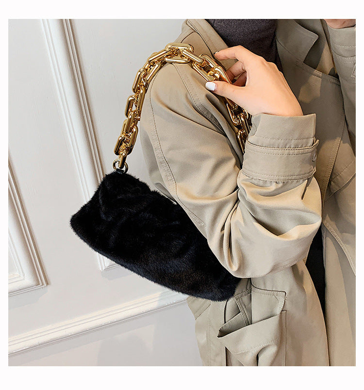 Fur Purse With Thick chain Handles