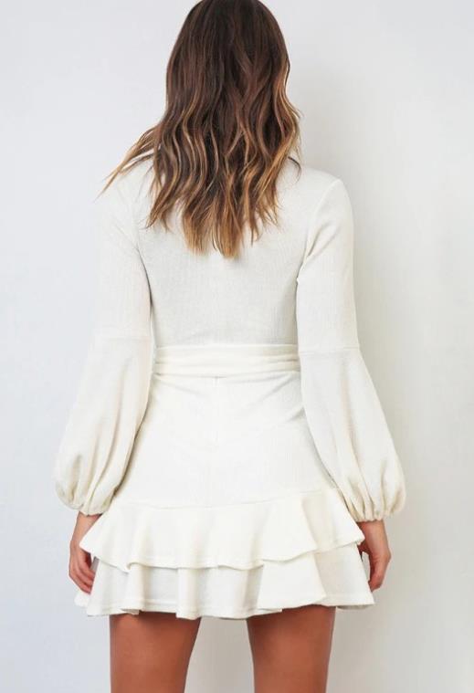 Long Sleeve Ruffled Mini Wrap Dress