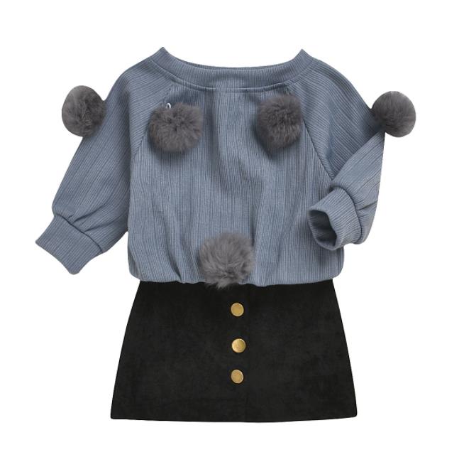 Girls' PomPom Sweater with Skirt Set