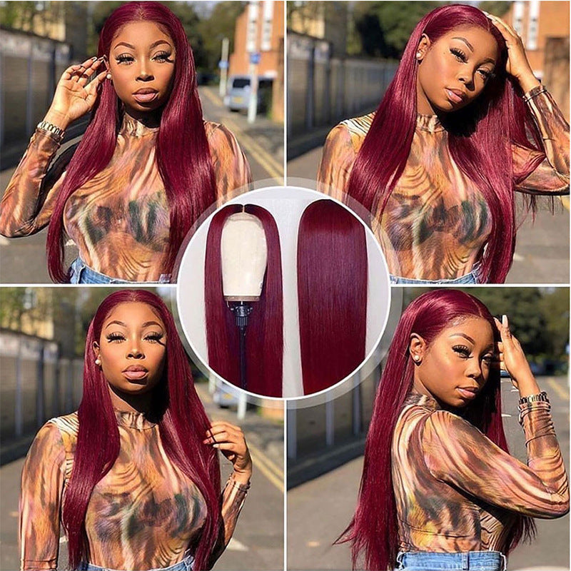 European and American wig real hair full headgear long straight hair front lace wig headgear 13X4 human hair wig