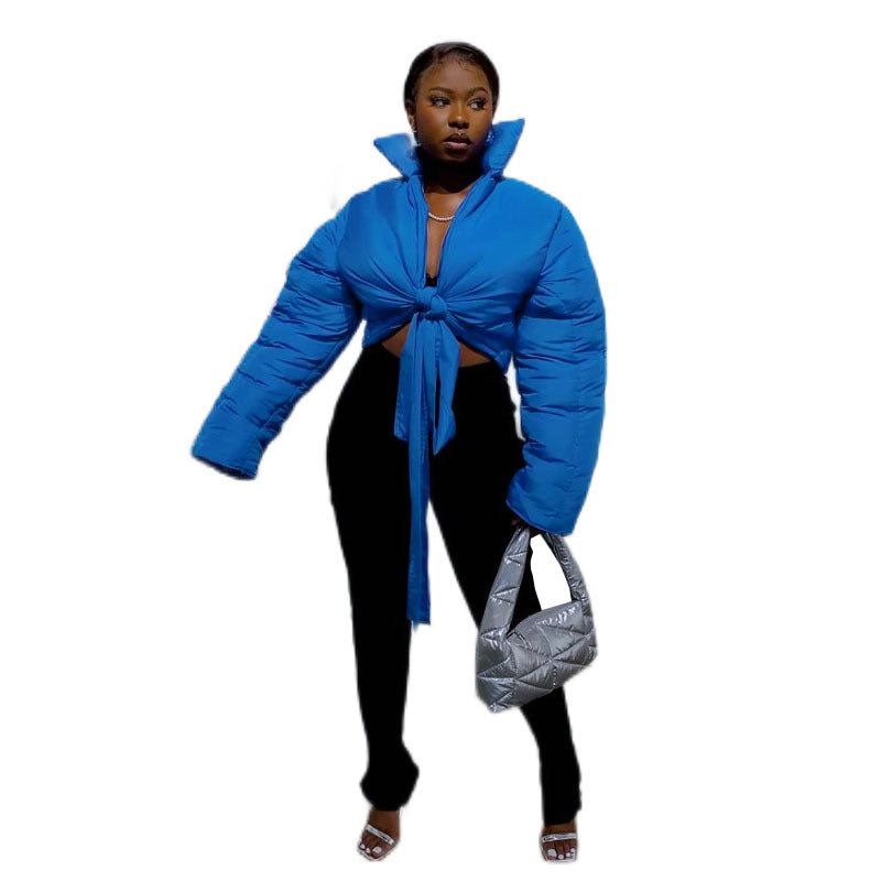 Puff Jacket With Tie Front