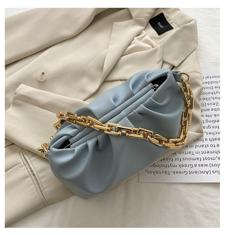 Ruched Purse with Gold Chain Strap