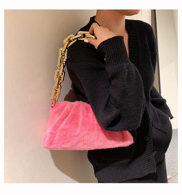 Fur Purse With Thick chain Handles