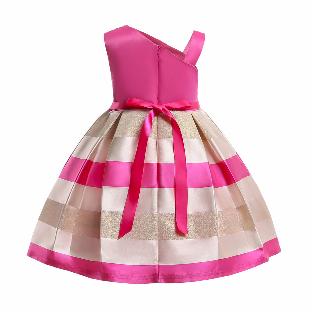 Pearl children's one-shoulder striped dress