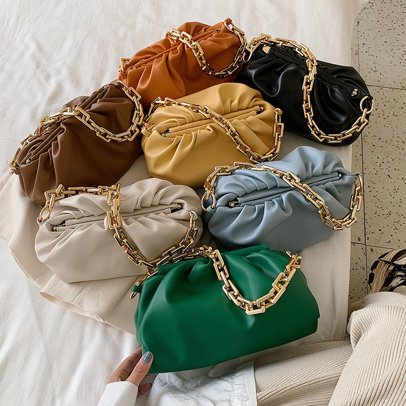 Ruched Purse with Gold Chain Strap