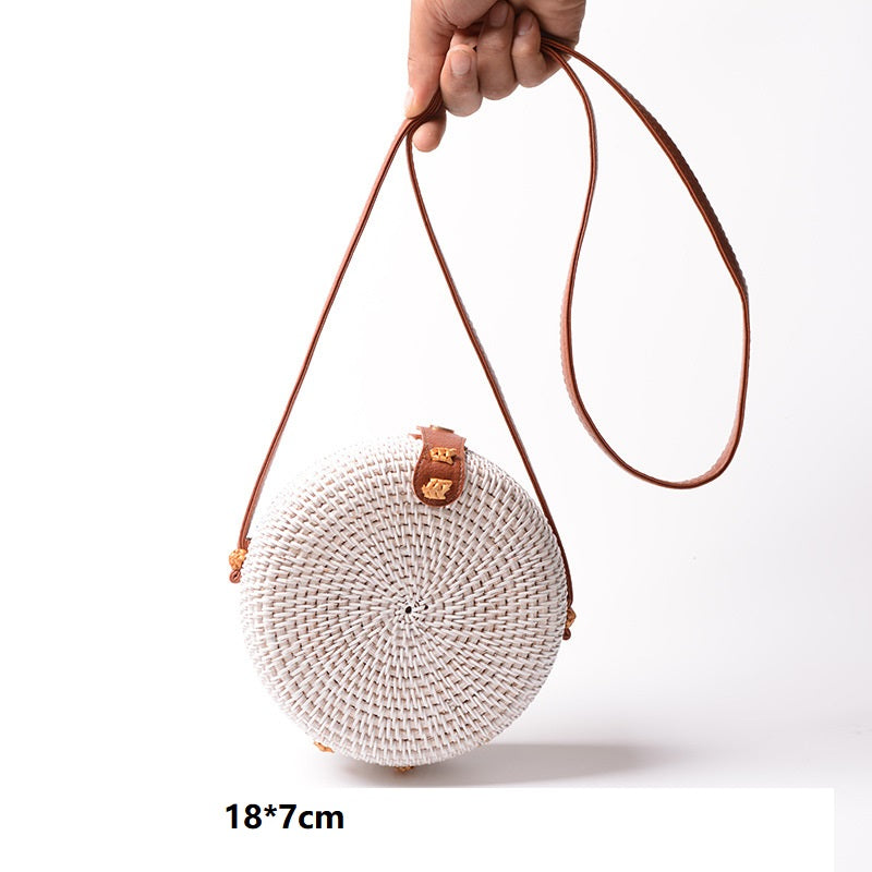 Handmade White PU Rattan Bag