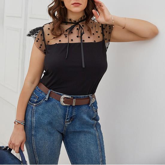 Stylish Top with Mesh Shoulders