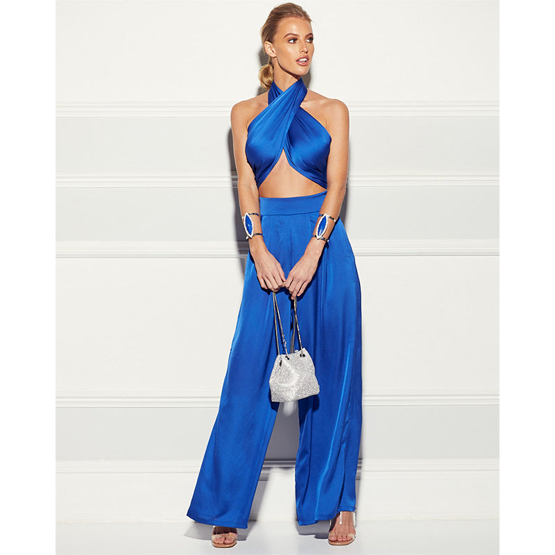 Satin Wrap Top with Matching Pants