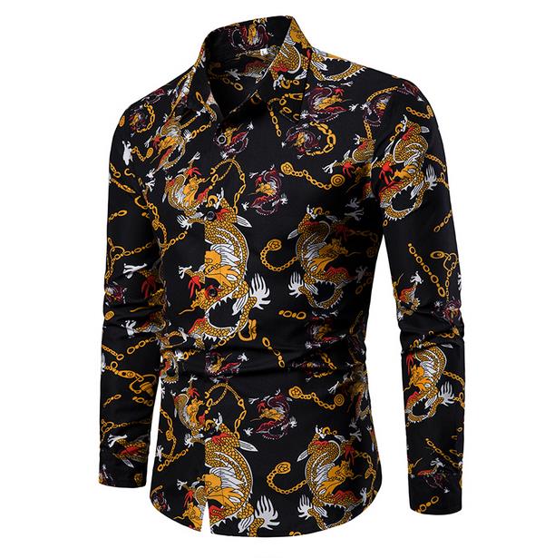 Men's Dragon Motif Printed Shirt - Slim Fit