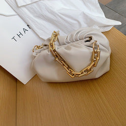 Ruched Purse with Gold Chain Strap