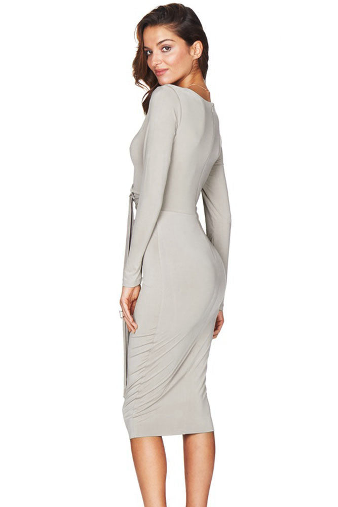Grey Belly Knot Tie Dress