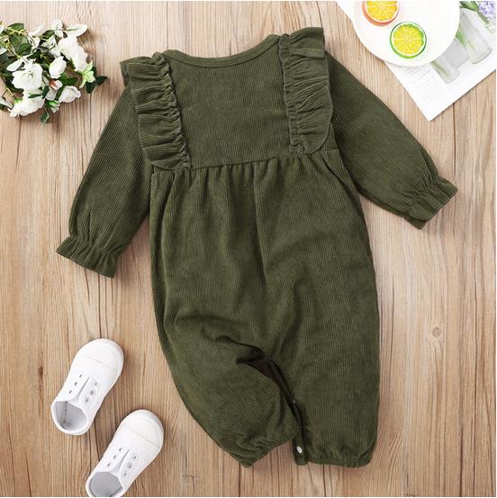 Dark Green Ruffled Jumpsuit for a Baby