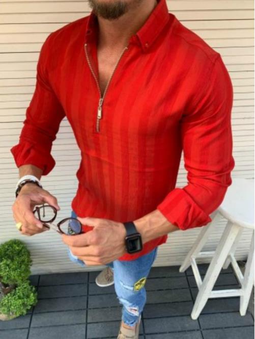 Men's Casual Striped Zippered Shirt