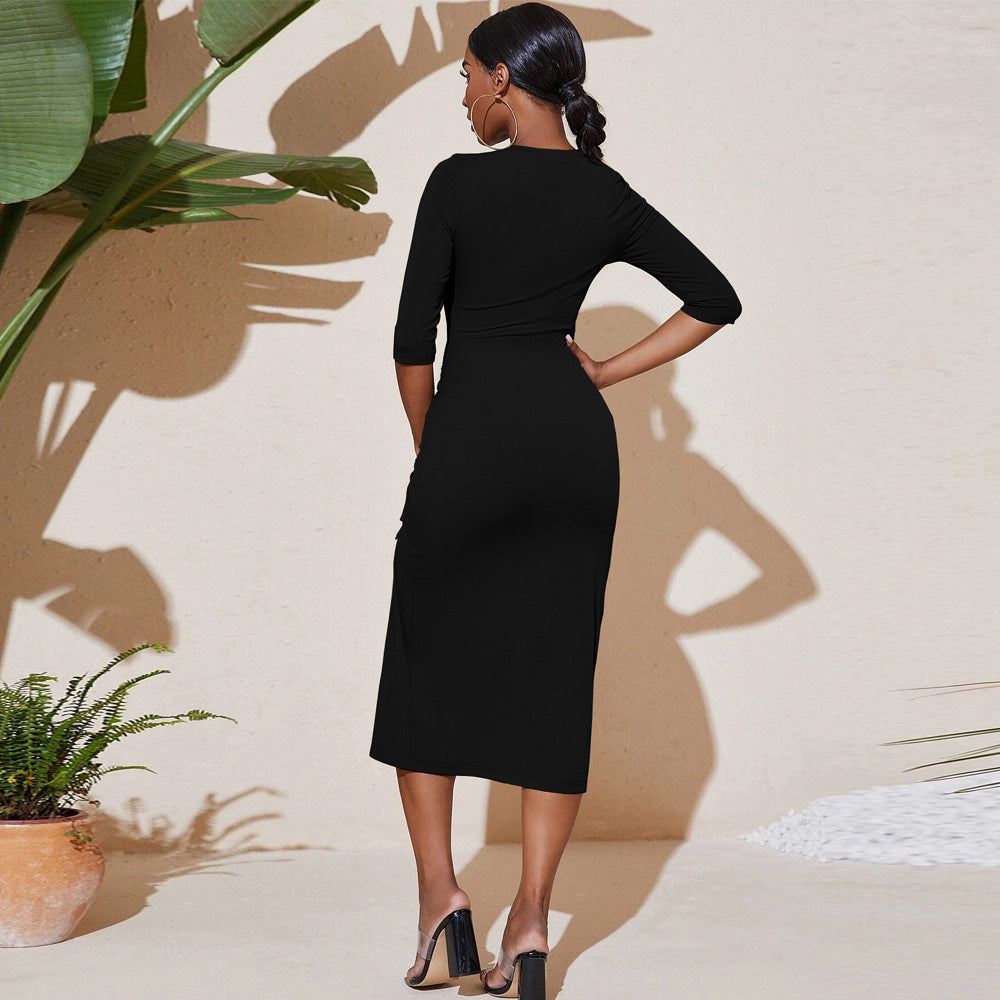 Long, Asymmetrical Drawstring Dress