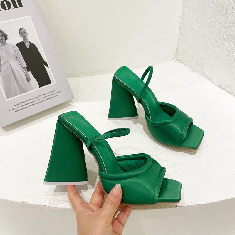 Open Toe Triangle Thick heel Shoes