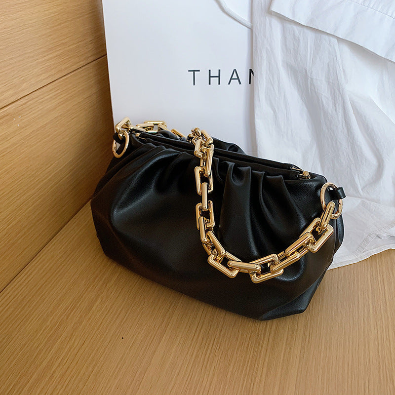 Ruched Purse with Gold Chain Strap