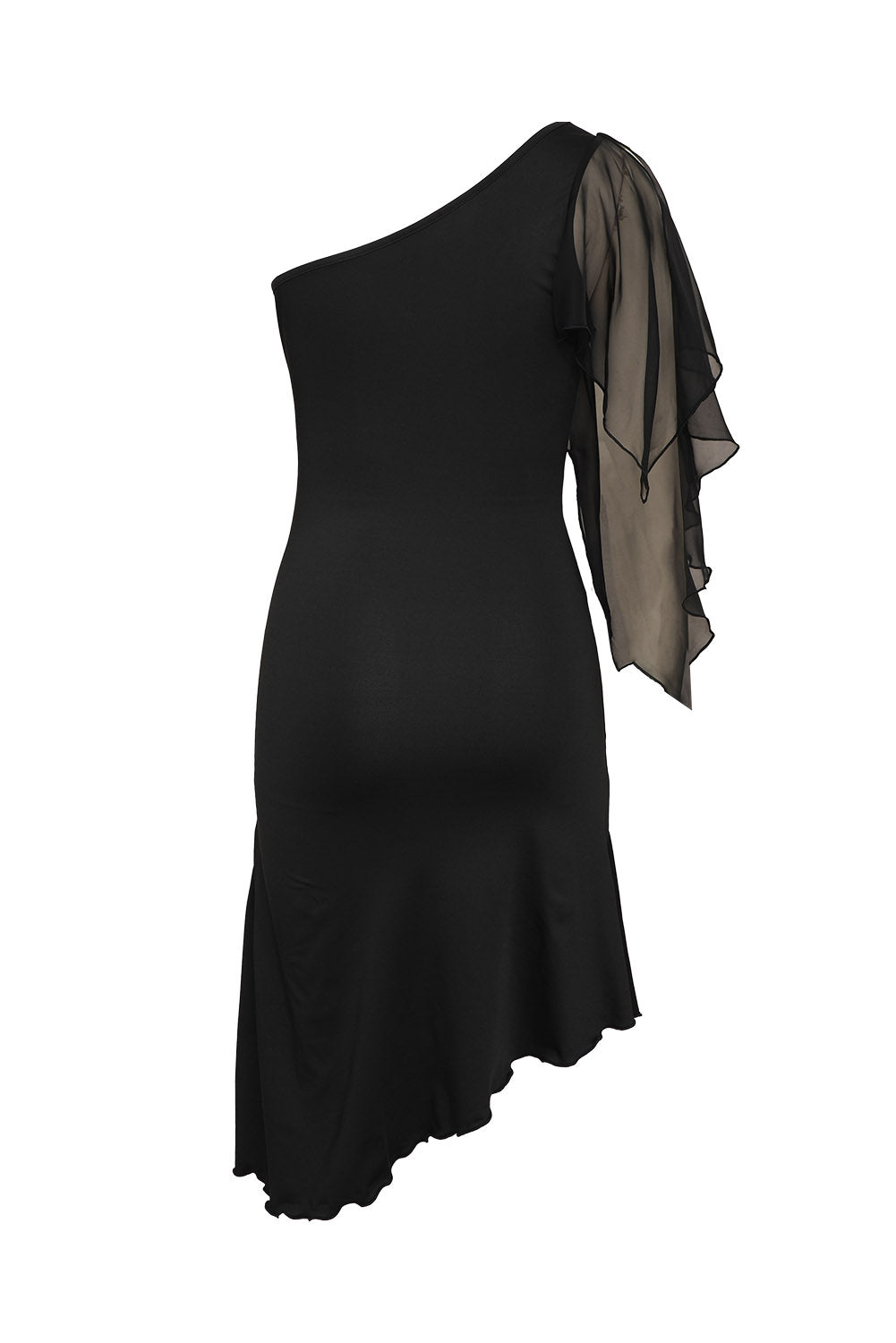 One Shoulder Mesh Side Shirring Sleeveless Mini Dress