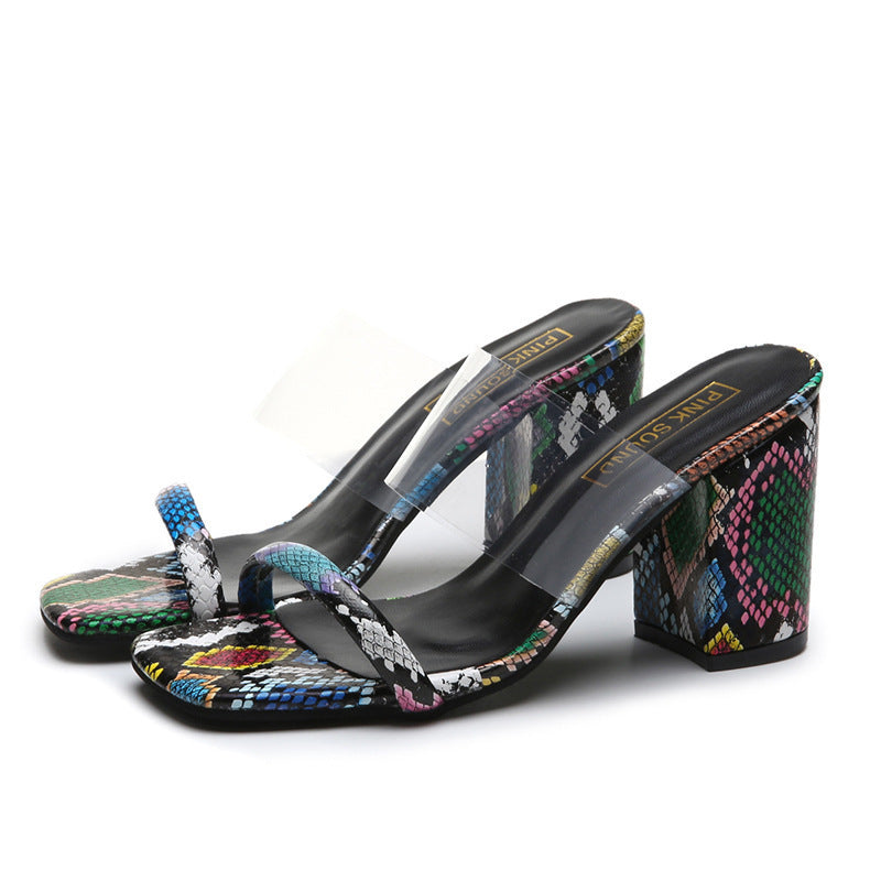 PVC Clear Block Heel Sandals