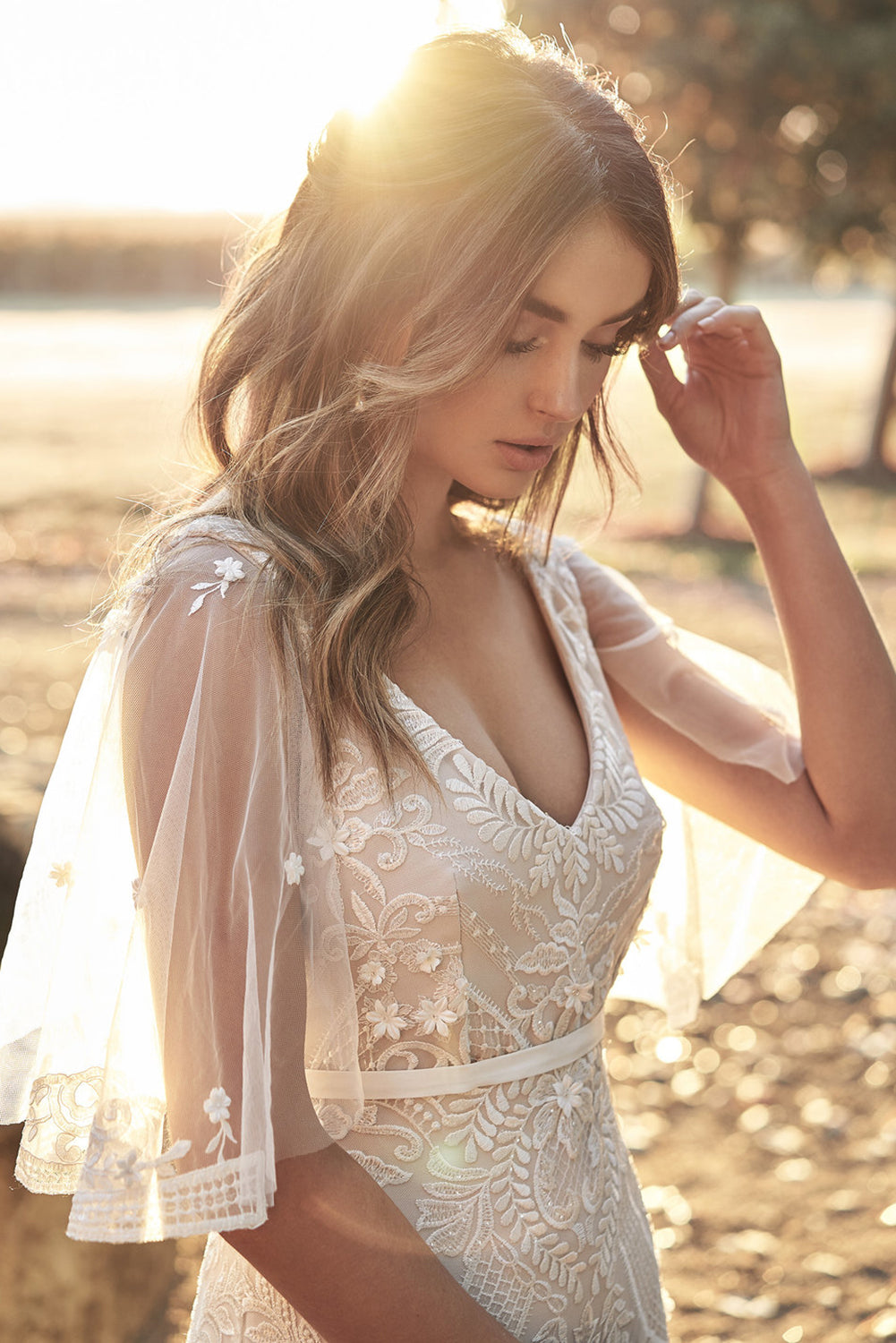 Sexy V Neck Botanical Lace Wedding Party Dress