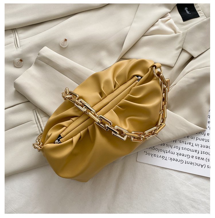 Ruched Purse with Gold Chain Strap