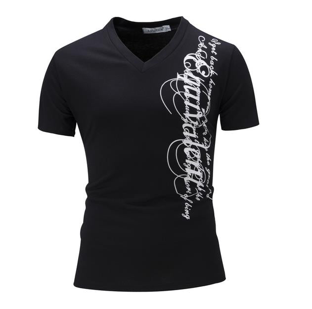 Men's  Printed V-neck Casual T-Shirt - Slim Fit