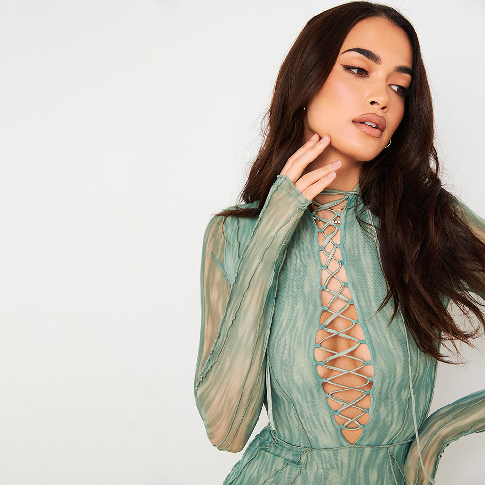Sexy Lace-up Long-sleeved Dress