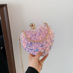 Sequined heart-shaped handbags