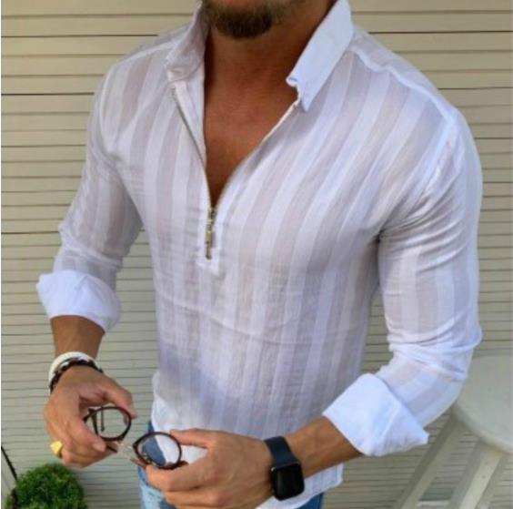 Men's Casual Striped Zippered Shirt